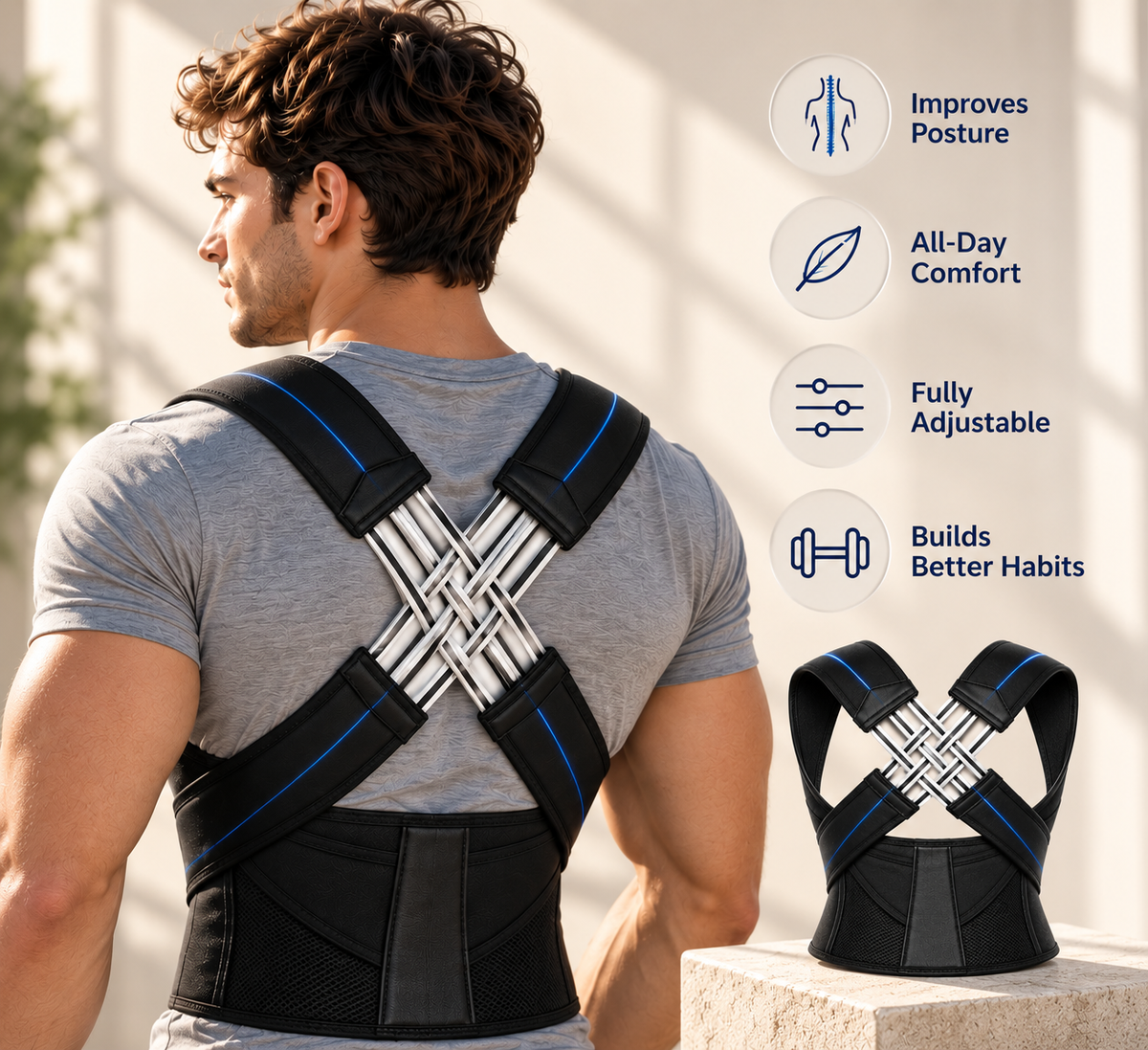 Adjustable Upper Back Posture Corrector for Men & Women – Back Straightener Support Brace